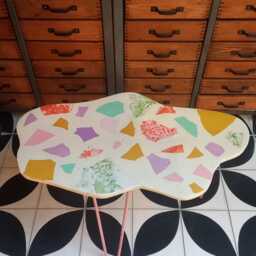 Coffee Table, Terrazzo, Cloud, Side, Balcony On Metal Legs - thumbnail 4