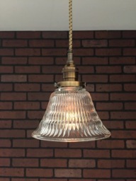 "Industrial Pendant Light -Antique Brass 6 1/2"" Hyalophane Glass Bell with Patented ""Huila Electrical Connectors" - thumbnail 1