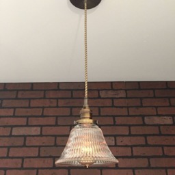 "Industrial Pendant Light -Antique Brass 6 1/2"" Hyalophane Glass Bell with Patented ""Huila Electrical Connectors" - thumbnail 2