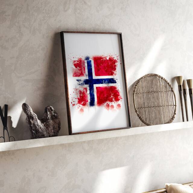Norway Watercolor Flag Wall Art Print - Travel Poster