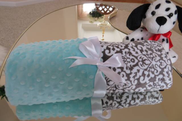 Personalized Minky Baby Blanket, Grey Damask, Cuddle Fabric - image 1