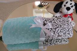 Personalized Minky Baby Blanket, Grey Damask, Cuddle Fabric