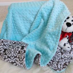Personalized Minky Baby Blanket, Grey Damask, Cuddle Fabric - thumbnail 3