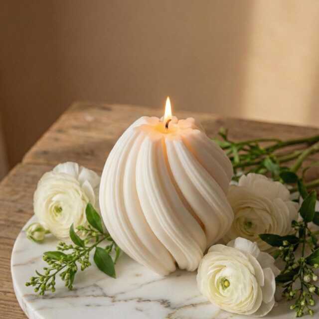Swirl Pillar Candle - Sculptural Soy Wax Handmade Decorative Modern Home Decor Eclectic Gift For Her - image 1