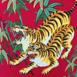 Tigers Lampshade Japanese Oriental Style, Red & Gold - thumbnail 4