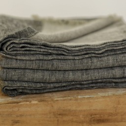 Black Softened Linen Throw Blanket Fringed Bed Cover - thumbnail 3