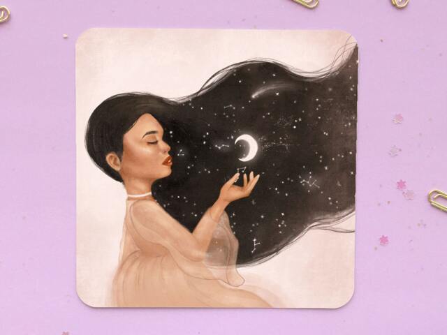 Moonlight Art Print - Poster Dreamy Illustration Wall Home Decor & Gifts Home Art Original - A4 A5 A6 - image 1