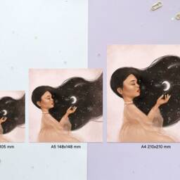Moonlight Art Print - Poster Dreamy Illustration Wall Home Decor & Gifts Home Art Original - A4 A5 A6 - thumbnail 4