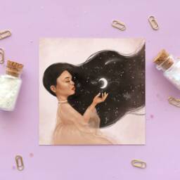 Moonlight Art Print - Poster Dreamy Illustration Wall Home Decor & Gifts Home Art Original - A4 A5 A6 - thumbnail 2