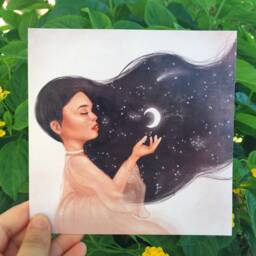 Moonlight Art Print - Poster Dreamy Illustration Wall Home Decor & Gifts Home Art Original - A4 A5 A6 - thumbnail 3