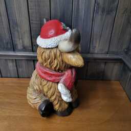 Large Christmas Highland Cow Figurine - Holiday Coo Ornament With Santa Hat Candy Cane, Festive Farmhouse D??cor, Cute Winter Collectible - thumbnail 4