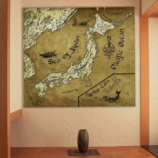 Japan Canvas Fantasy Map, Gift, Japanese Wall Art, Geeky Gift For Him, Her, Hand Drawn, Country Map - image 1