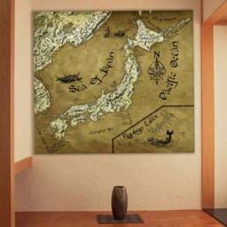 Japan Canvas Fantasy Map, Gift, Japanese Wall Art, Geeky Gift For Him, Her, Hand Drawn, Country Map - thumbnail 1