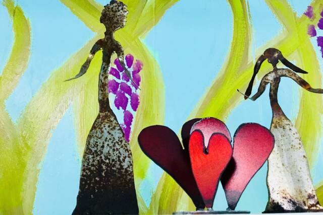 Family Of Three Hearts On One Base - Steel Heart Sculptures - image 1