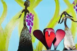 Family Of Three Hearts On One Base - Steel Heart Sculptures - thumbnail 1