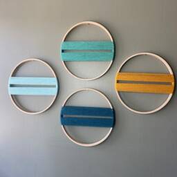 Desert Color Yarn Wall Art Repurposed Drum Wood Decor - thumbnail 3