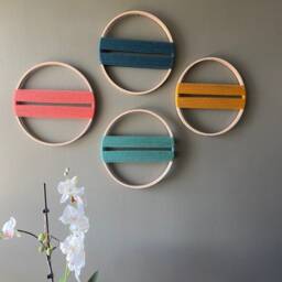 Desert Color Yarn Wall Art Repurposed Drum Wood Decor - thumbnail 2