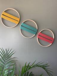 Desert Color Yarn Wall Art Repurposed Drum Wood Decor - thumbnail 1