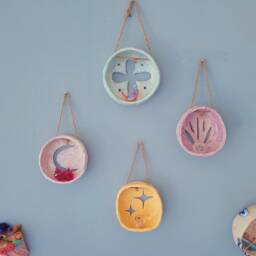 The Magic Runes Wall Hanging Shelf - Handmade Ceramic Wall Hanging Shrines. Moon Flower Lotus Star Shrine. Crystal Flowers Curious Cabinet - thumbnail 3