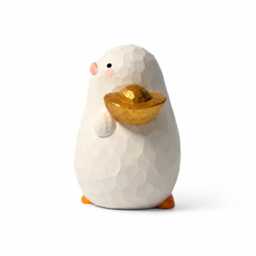 Lucky White Wooden Bird Figurine Hand Carved Wood Duck With Gold Ingot Cute Desk Decor Good Luck Gift For Friend New Job Present - thumbnail 3