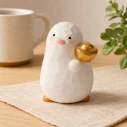Lucky White Wooden Bird Figurine Hand Carved Wood Duck With Gold Ingot Cute Desk Decor Good Luck Gift For Friend New Job Present - thumbnail 1