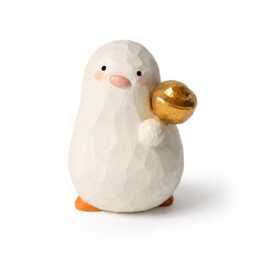 Lucky White Wooden Bird Figurine Hand Carved Wood Duck With Gold Ingot Cute Desk Decor Good Luck Gift For Friend New Job Present - thumbnail 2