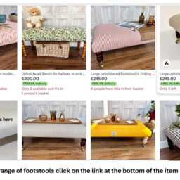 Large Upholstered Footstool in Ticking Fabric Coffee Table Stripe Large Footstool. Ottoman On Castor Legs - thumbnail 4