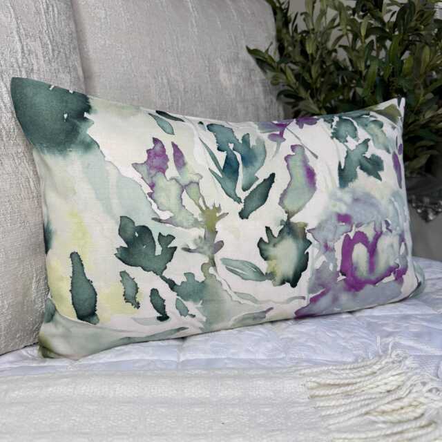 Olivia Floral Watercolour Cushion Cover - Cotton Linen Blend High-Quality Fabric Made in UK - image 1