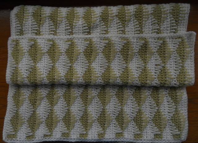 Bed Runner/Throw/Blanket For Single Bed Or Child Bed. Hand Crocheted Using Pale Green & White Wool Mix Yarn - image 1