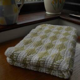 Bed Runner/Throw/Blanket For Single Bed Or Child Bed. Hand Crocheted Using Pale Green & White Wool Mix Yarn - thumbnail 2