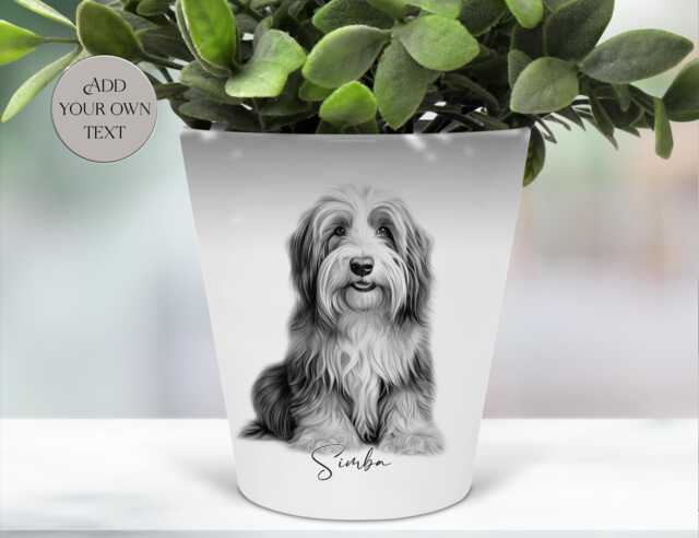 Sketched Bearded Collie Printed Plant Pot - Dog Pen/Makeup Brushes Holder Perfect Gift For Lovers & Enthusiasts - image 1