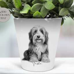 Sketched Bearded Collie Printed Plant Pot - Dog Pen/Makeup Brushes Holder Perfect Gift For Lovers & Enthusiasts - thumbnail 2