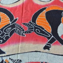 Vintage Batik Tapestry, Abstract Bull Painting, Indigo Wall Hanging - thumbnail 2