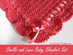Shells & Lace Crochet Baby Blanket Set - Newborn Hat, Booties, Sweater - PDF Pattern - thumbnail 1
