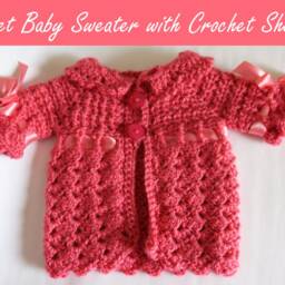 Shells & Lace Crochet Baby Blanket Set - Newborn Hat, Booties, Sweater - PDF Pattern - thumbnail 3