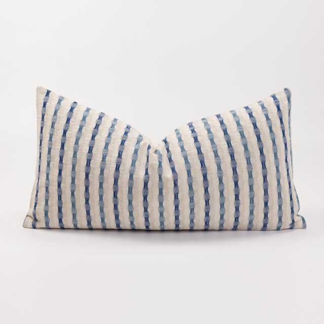 Neutral & Blue Striped Throw Pillow Cushion Cover, Off-White Beige Oatmeal Farmhouse, Coastal Nautical Cotton - image 1