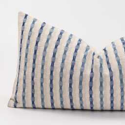 Neutral & Blue Striped Throw Pillow Cushion Cover, Off-White Beige Oatmeal Farmhouse, Coastal Nautical Cotton - thumbnail 2