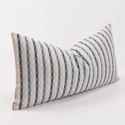 Neutral & Blue Striped Throw Pillow Cushion Cover, Off-White Beige Oatmeal Farmhouse, Coastal Nautical Cotton - thumbnail 3