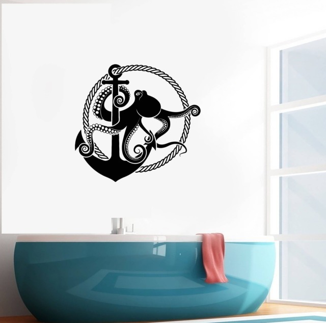 Octopus Vinyl Wall Decal Anchor Rope Nautical Marine Art Decor Stickers Mural - #2558Di - image 1