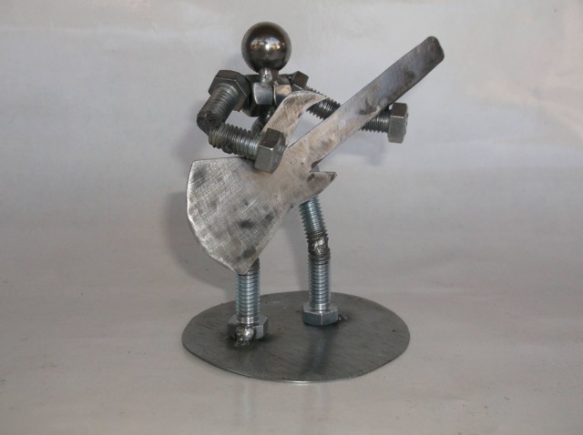 Bass Guitarist, Metal Bolt Figurine, Upcycled Art, Musician - image 1