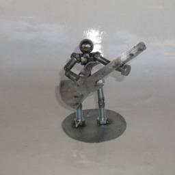Bass Guitarist, Metal Bolt Figurine, Upcycled Art, Musician - thumbnail 2