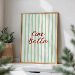 Ciao Bella Print Retro Italian Stripes, Red & Green - thumbnail 1
