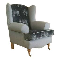 Elephant Print Wingback Chair Handmade Queen Anne Style Armchair