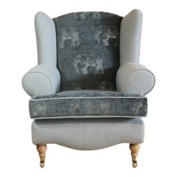 Elephant Print Wingback Chair Handmade Queen Anne Style Armchair - thumbnail 2