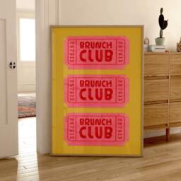 Brunch Club Ticket Print Poster, Bruch Wall Art, Retro Trendy Art Kitchen Prints, Decor Food Pink 2455 - thumbnail 3