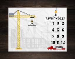 Construction Baby Milestone Blanket, Machines Shower Gift, Keepsake Crane Theme Nursery