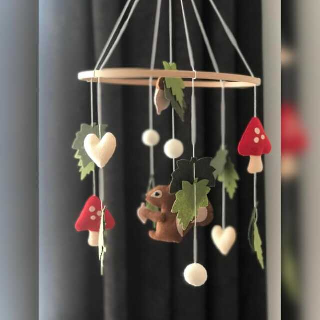 Squirrel Baby Mobile Felt Woodland Nursery Decor - image 1