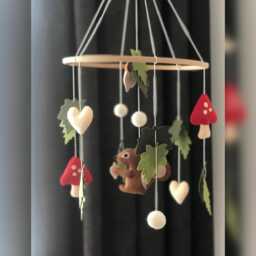 Squirrel Baby Mobile Felt Woodland Nursery Decor - thumbnail 1