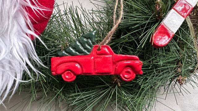 Handmade Ceramic Christmas Decoration. Truck Ornament For The Tree. Pottery. Ceramic - image 1