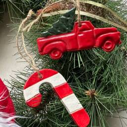 Handmade Ceramic Christmas Decoration. Truck Ornament For The Tree. Pottery. Ceramic - thumbnail 2